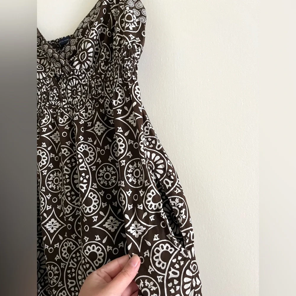 Y2K Tommy Hilfiger Patterned Brown and White Spaghetti Strap Dress w/ Pockets XL - Picture 6 of 10